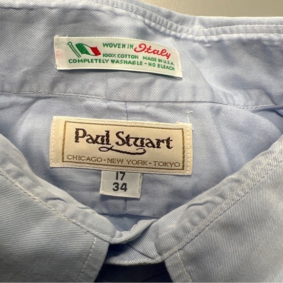 VTG Paul Stuart Mens 100% Cotton L/S Dress Shirt Light Blue USA Made Sz 17/34 - Picture 4 of 7